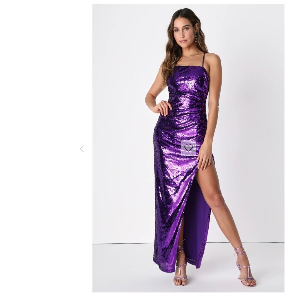 NWT Lulus Keep it Sparkly Sequin Sleeveless Gown Small, PURPLE